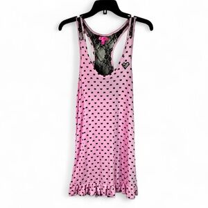 BETSEY JOHNSON Pink & Black Chemise Pajama Dress BowTie Shape Polka Dot SMALL